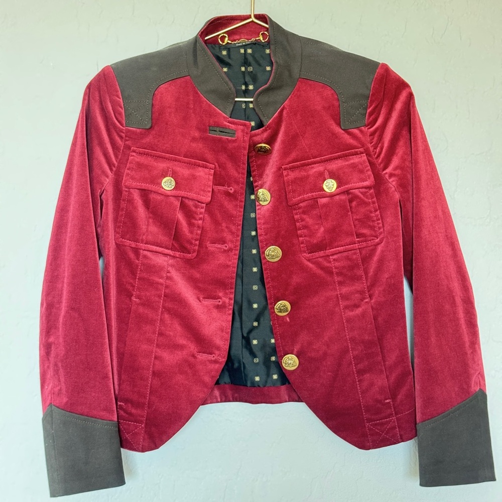 Gucci Red and Gold Velvet Blazer with Military Design